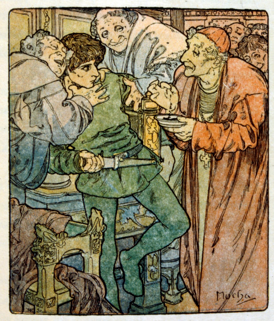 Illustration av Alphonse Mucha från "Clio" ett verk av den franske författaren Anatole France. 1900. Mucha (1860 – 1939). var en tjeckisk jugendmålare av Alphonse Mucha