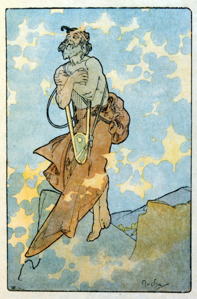 Illustration av Alphonse Mucha från "Clio" ett verk av den franske författaren Anatole France. 1900. Mucha (1860 – 1939). var en tjeckisk jugendmålare av Alphonse Mucha