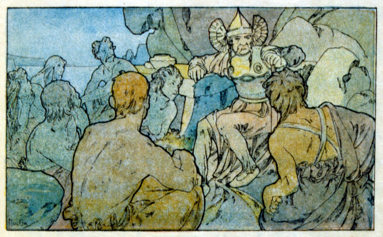 Illustration av Alphonse Mucha från "Clio" ett verk av den franske författaren Anatole France. 1900. Mucha (1860 – 1939). var en tjeckisk jugendmålare av Alphonse Mucha