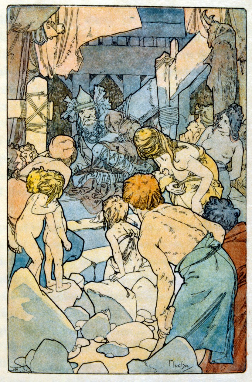 Illustration av Alphonse Mucha från "Clio" ett verk av den franske författaren Anatole France. 1900. Mucha (1860 – 1939). var en tjeckisk jugendmålare av Alphonse Mucha