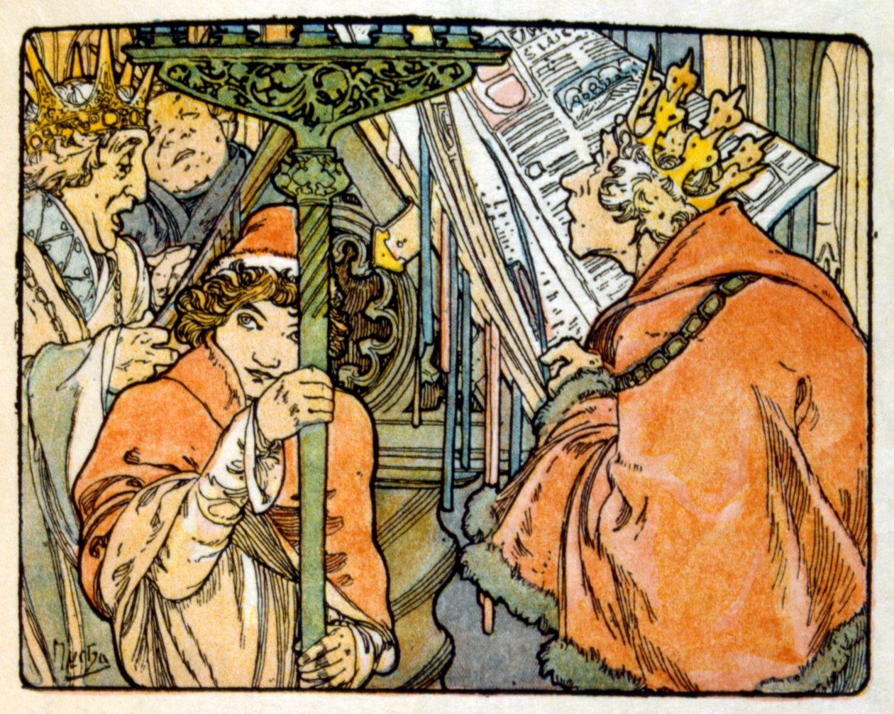 Illustration av Alphonse Mucha från "Clio" ett verk av den franske författaren Anatole France. 1900. Mucha (1860 – 1939). var en tjeckisk jugendmålare av Alphonse Mucha