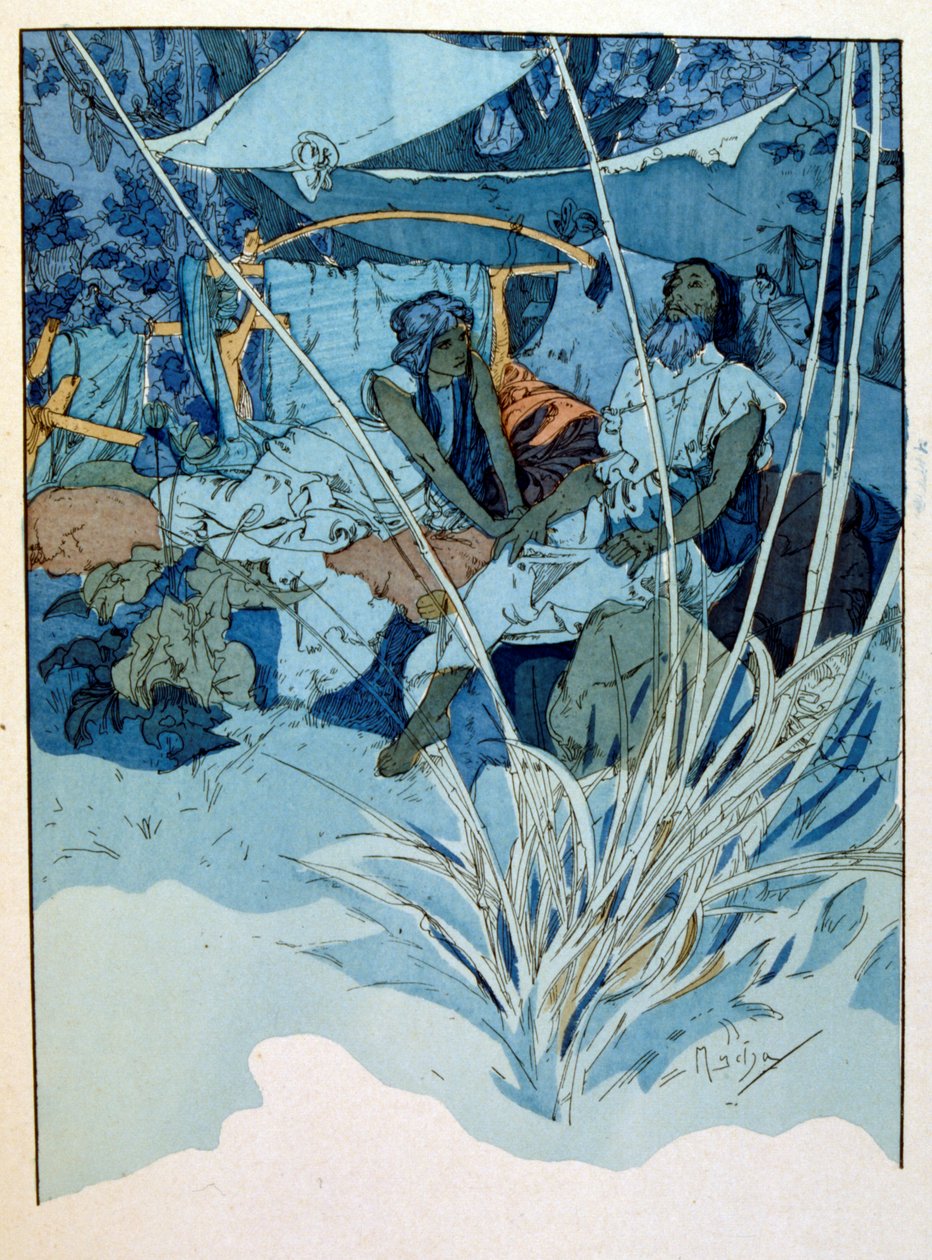 Illustration av Alphonse Mucha från "Rama" en dikt i tre akter av Paul Verola. ca. 1898. Mucha (1860 – 1939). var en tjeckisk jugendmålare av Alphonse Mucha