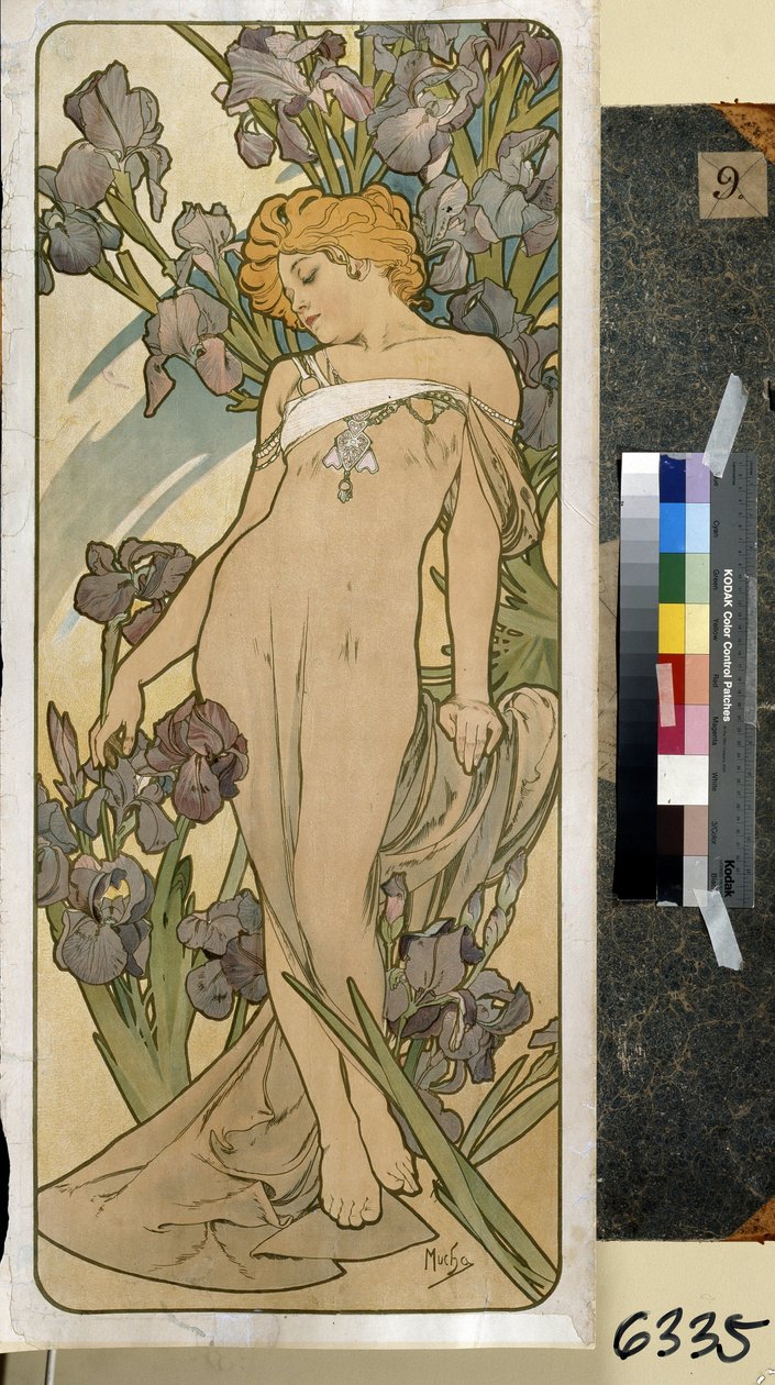 Iris (del av serien av blommor). Konstverk av Alfons Maria Mucha (Alphonse Marie Mucha av Alphonse Marie Mucha