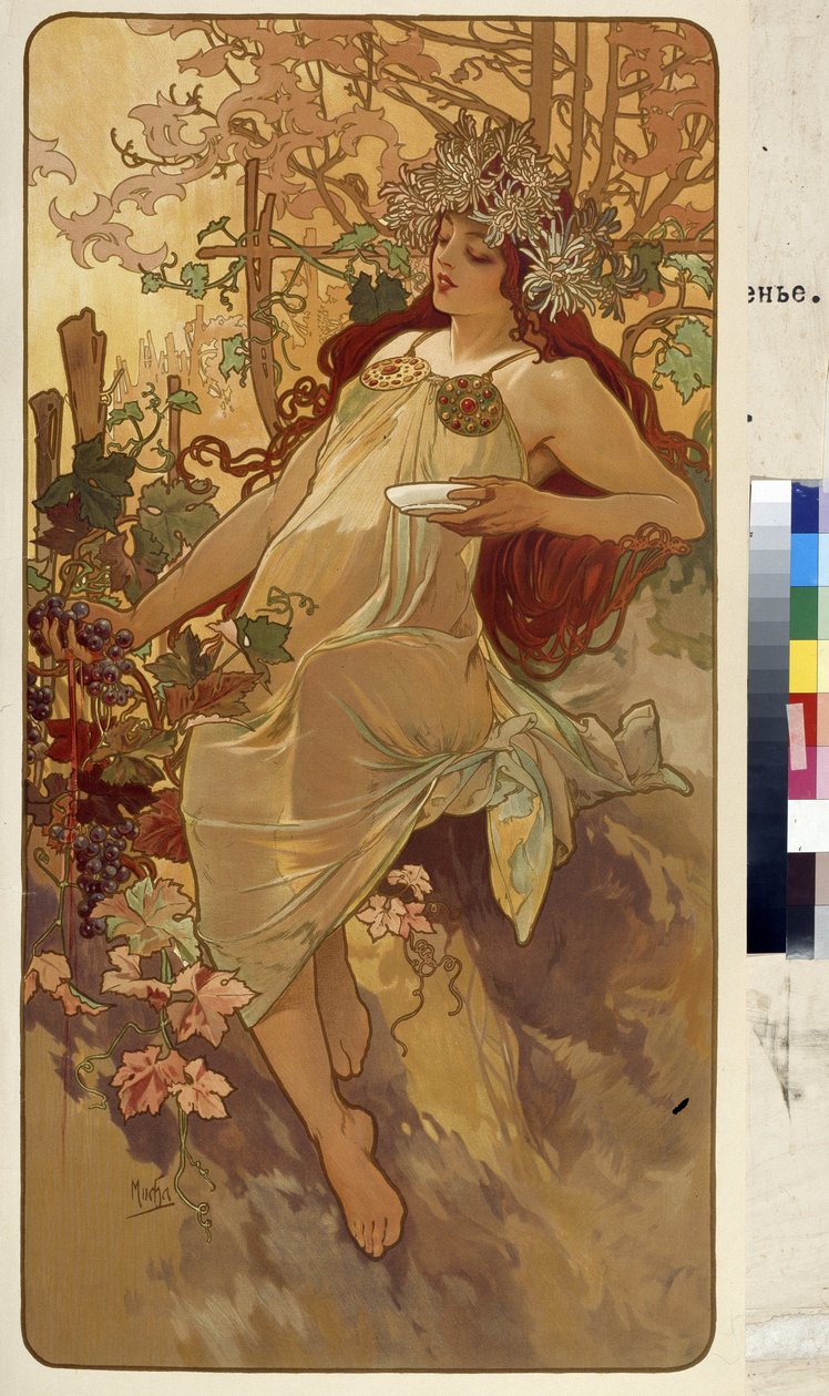 Höst (Serie av allegori om de fyra årstiderna). Konstverk av Alfons Maria Mucha (Alphonse Marie Mucha av Alphonse Marie Mucha