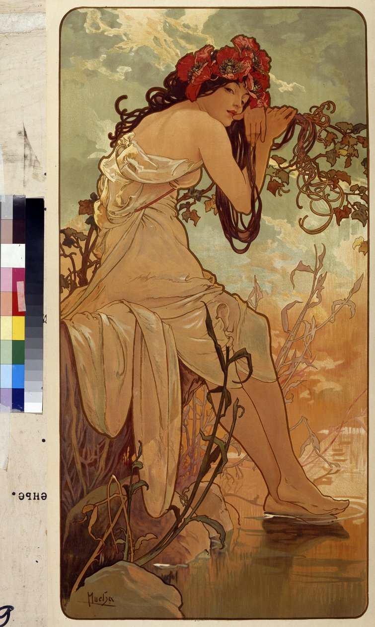 Sommar (Serie av allegori om de fyra årstiderna). Konstverk av Alfons Maria Mucha (Alphonse Marie Mucha av Alphonse Marie Mucha