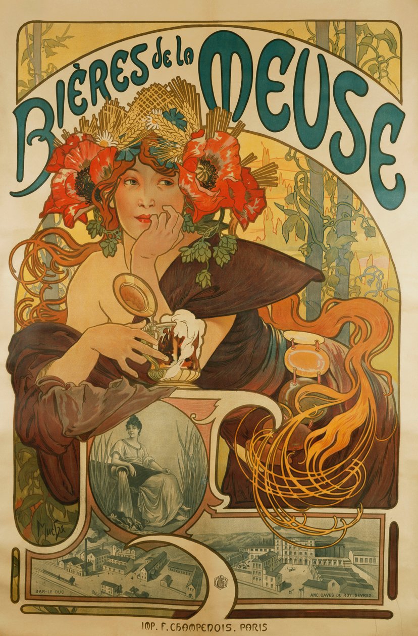 Meuse öl; Öl från La Meuse, 1897 av Alphonse Mucha