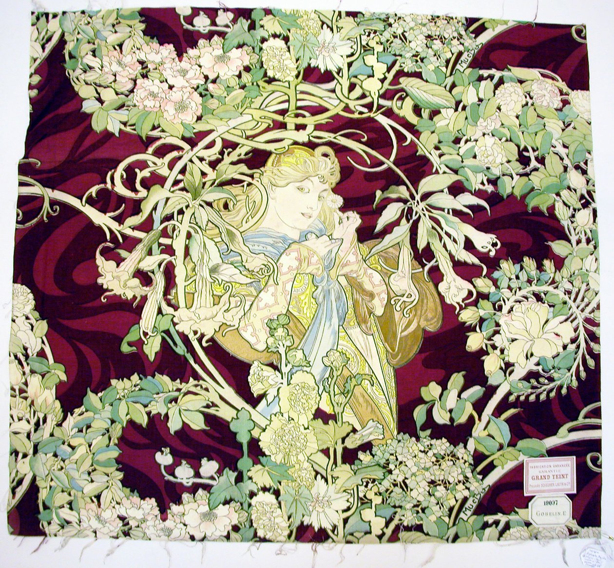 Panel med titeln "Femme à marguerite" (Kvinna med Daisy) av Alphonse Marie Mucha