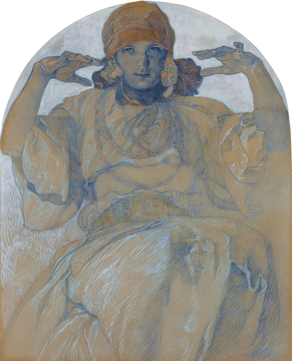 ""Porträtt av konstnärens dotter Jaroslava Muchova (1909-1986)"" (Porträtt av konstnärens dotter, Jaroslava) Målning av Alphons Mucha (1860-1939) - cirka 1924 Dim 51x41 cm Privat samling av Alphonse Mucha
