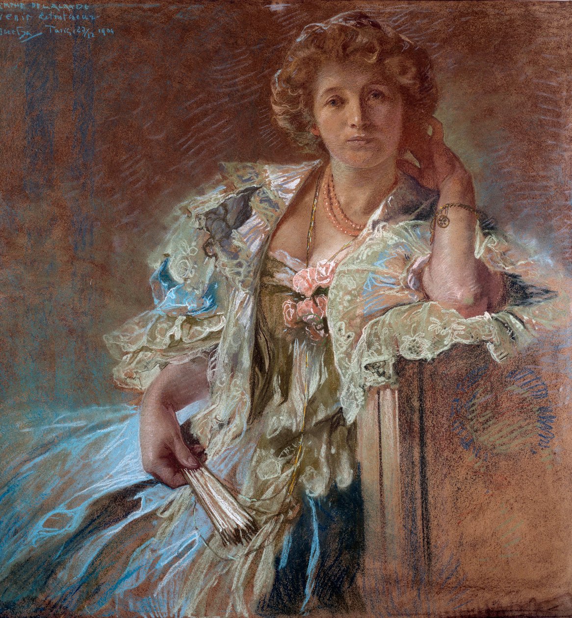 Porträtt av Berthe Lalande. Målning av Alphonse Mucha (1860-1939) av Alphonse Mucha