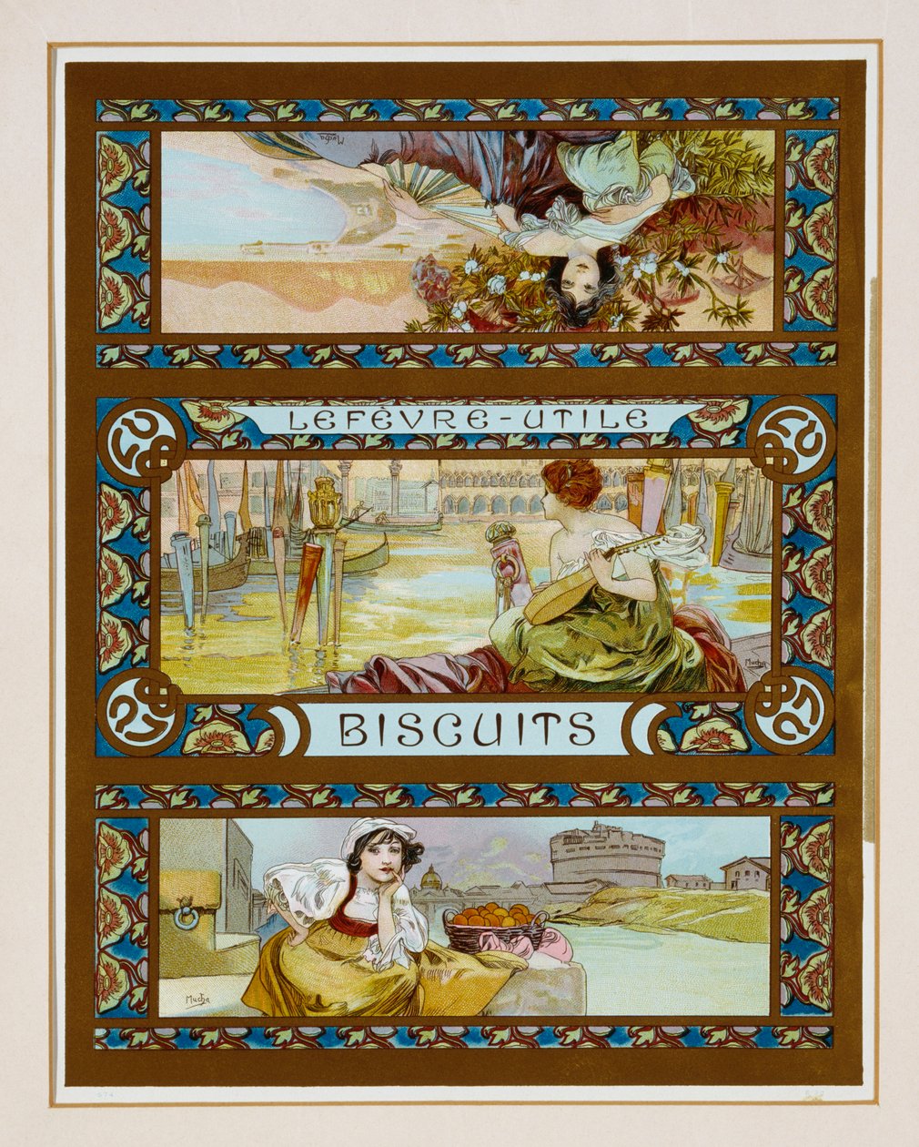 Affisch reklam "Lefevre-Utile" kex, ca 1910 av Alphonse Mucha