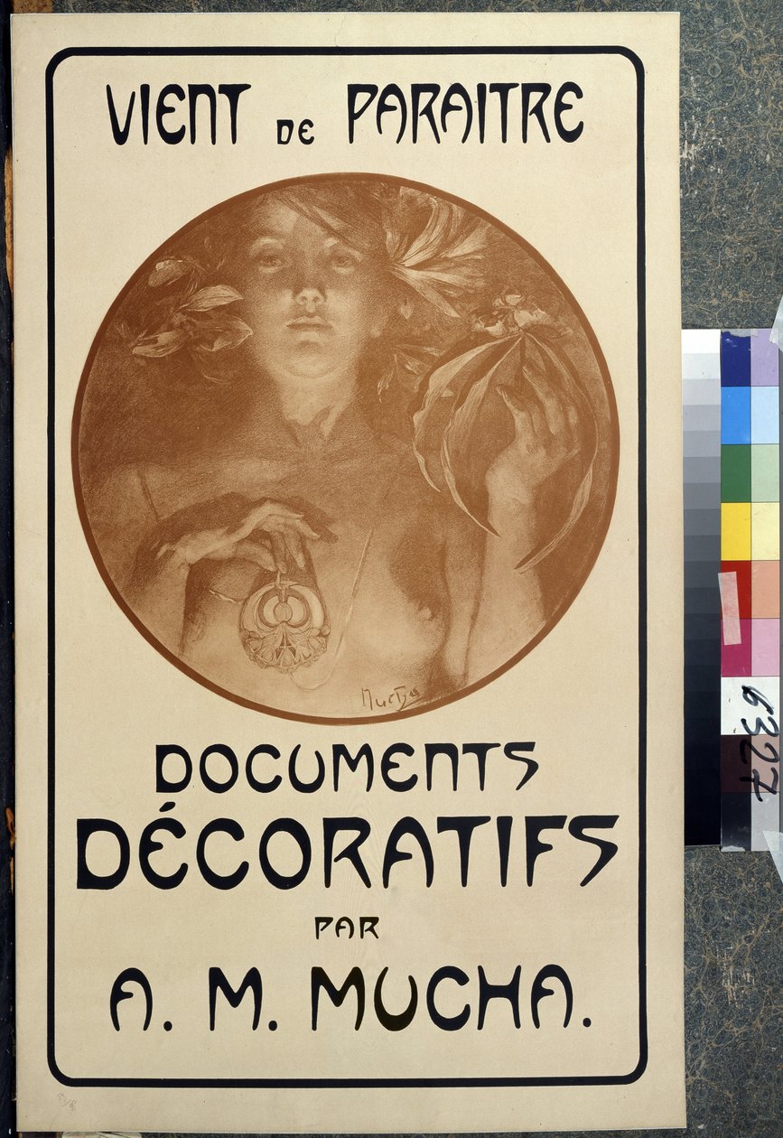 Annons för monografin ""Dekorativa dokument av A. M. Mucha."" Affisch av Alfons Maria Mucha (Alphonse Marie Mucha) av Alphonse Marie Mucha