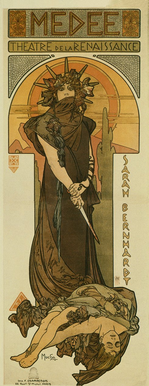 Sarah Bernhardt som Medee på Renässansteatern. 1898 (litografi) av Alphonse Mucha