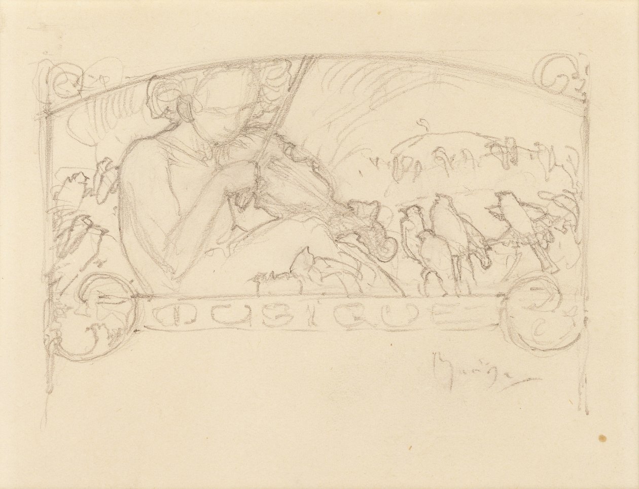 Studie av en kvinna som spelar fiol, av Alphonse Mucha