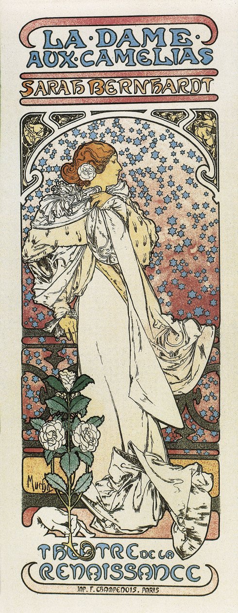The Lady of the Camellias (La dame aux camelias). 1896 (litografi) av Alphonse Mucha