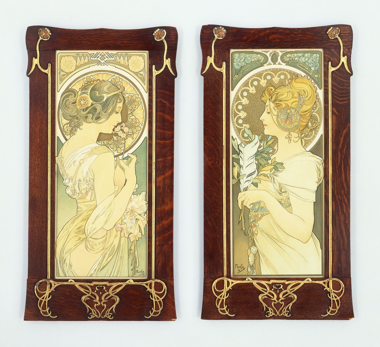 Primrose och Quill; Våren och fjädern, 1899 av Alphonse Mucha