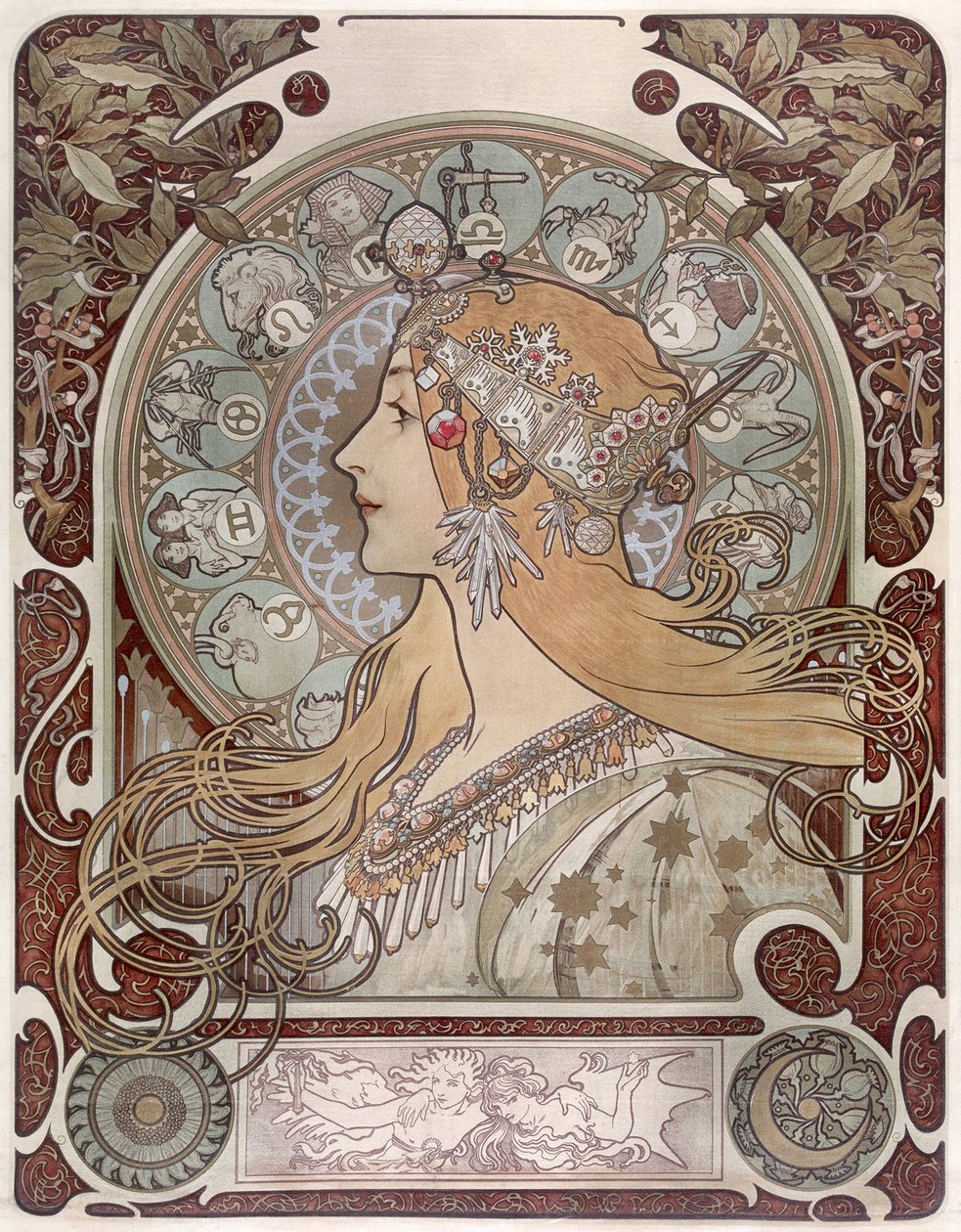Zodiac - Alfons Marie Mucha (1860-1939). Färglitografi av Alphonse Mucha