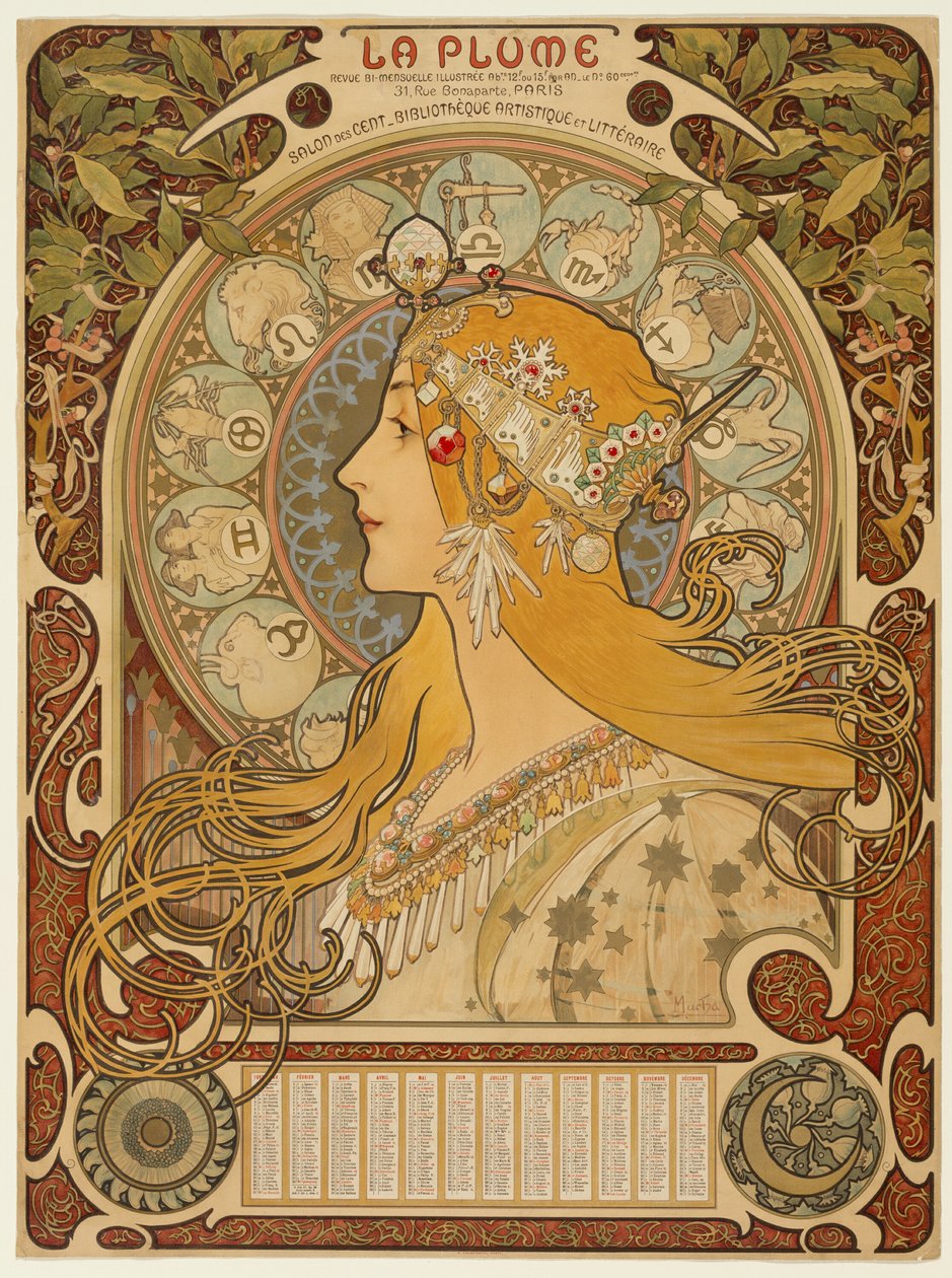 Zodiac ("Fjädern") av Alphonse Marie Mucha