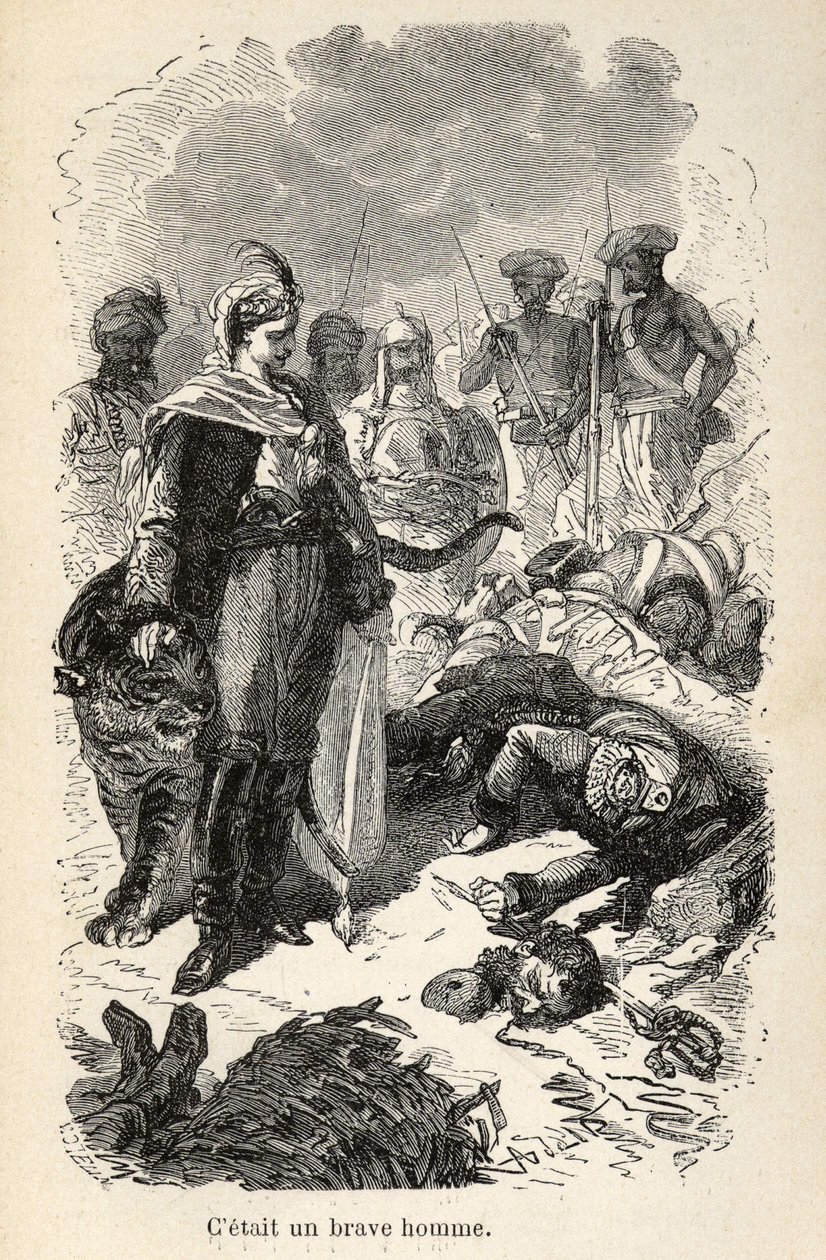Illustration av kapten Corcorans underbara men autentiska äventyr av Alfred Assollant, illustrerad med 25 vinjetter ritade på trä av A. de Neuville, Librairie Hachette et Cie i Paris av Alphonse Marie de Neuville