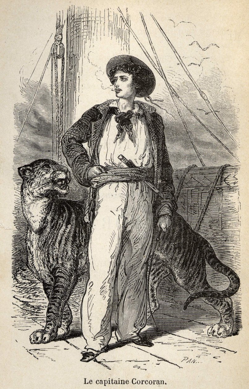 Illustration av kapten Corcorans underbara men autentiska äventyr av Alfred Assollant, illustrerad med 25 vinjetter ritade på trä av A. de Neuville, Librairie Hachette et Cie i Paris av Alphonse Marie de Neuville