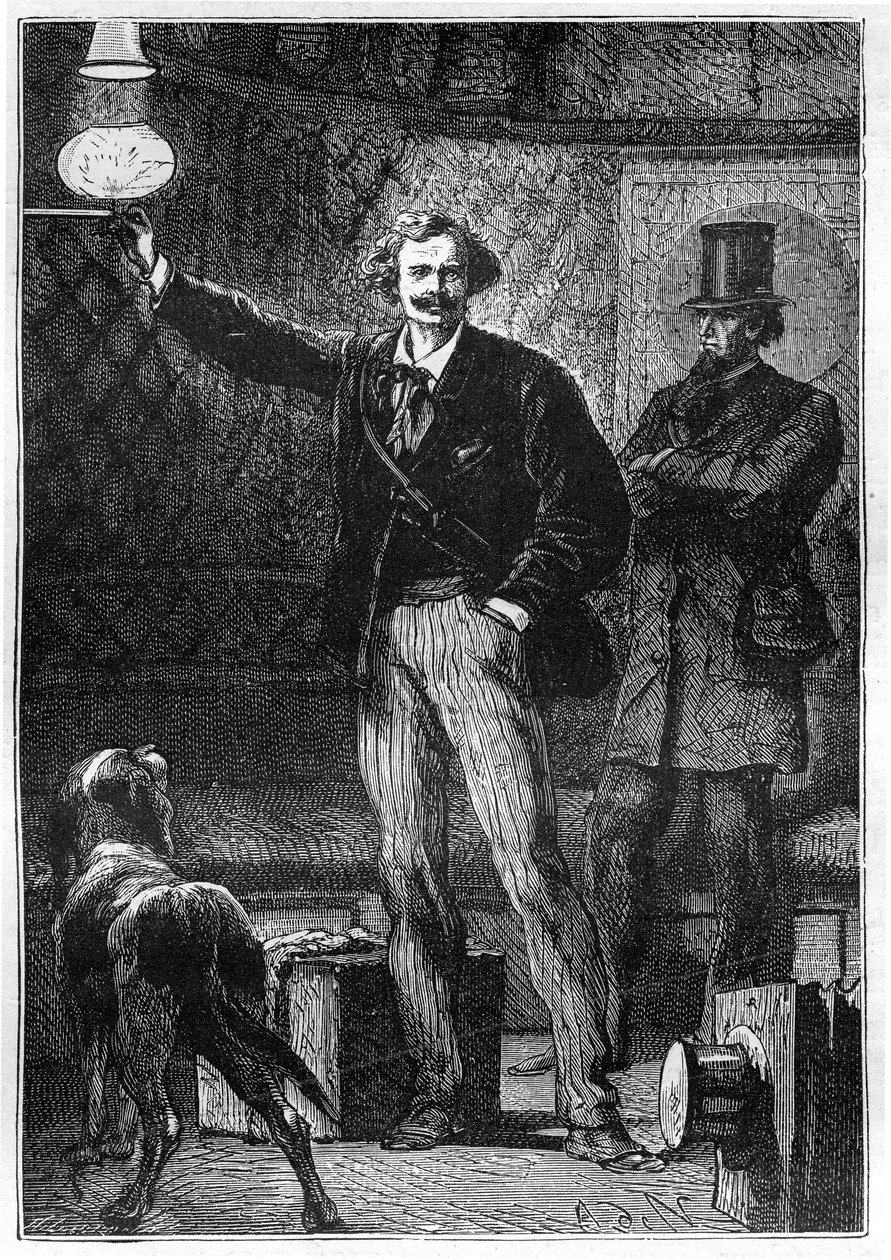 Illustration av boken "Around the Moon" av Jules Verne, Hetzel edition - Les voyages extraordinaire av Alphonse Marie de Neuville