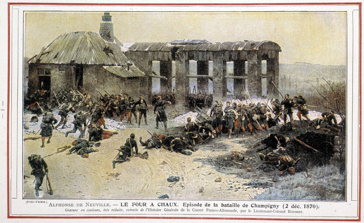 Le oven à Chaux - Avsnitt av slaget vid Champigny (1870-02-12) av Alphonse de Neuville. Graverad av överstelöjtnant Rousset från "General History of the German Franco War". av Alphonse Marie de Neuville