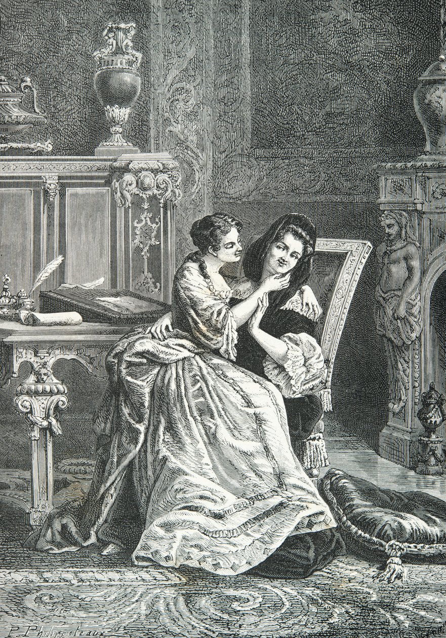 Marie Adelaide de Savoie med Mamde de Maintenon (Gravyr) av Alphonse Marie de Neuville