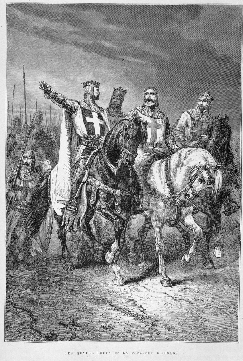De fyra cheferna för det första korståget (inklusive Godefroi de Bouillon) - i "The History of France" av Guizot, Hachette av Alphonse Marie de Neuville
