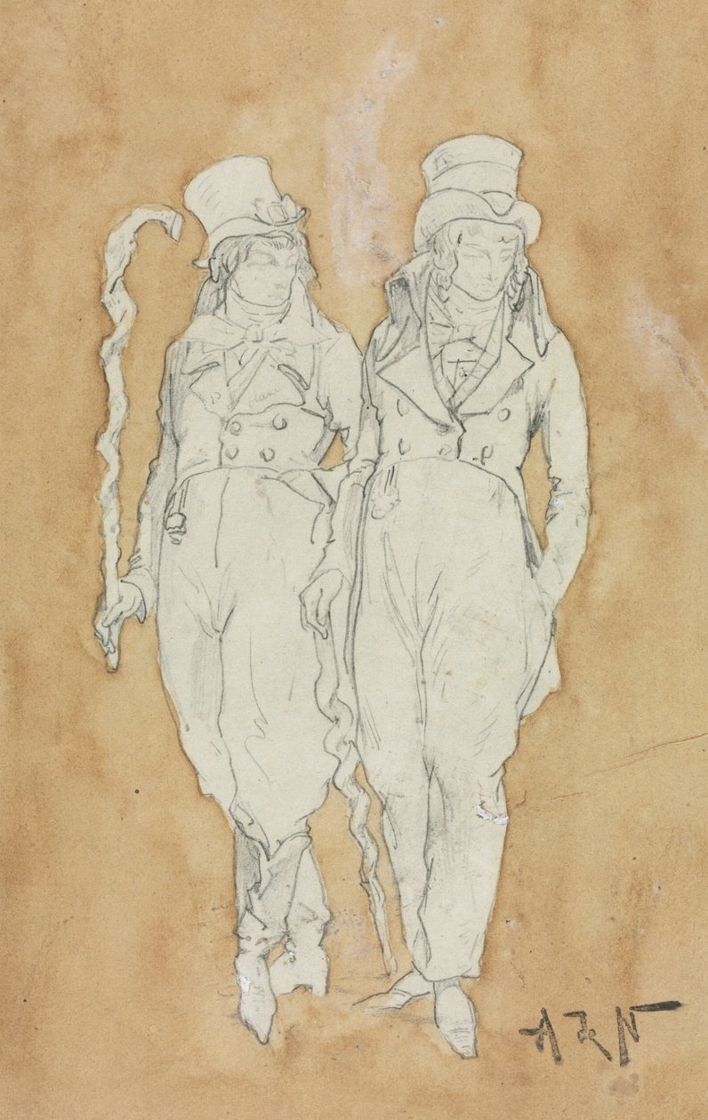 Two Young Men of Fashion Standing, andra hälften av 1800-talet. av Alphonse Marie de Neuville
