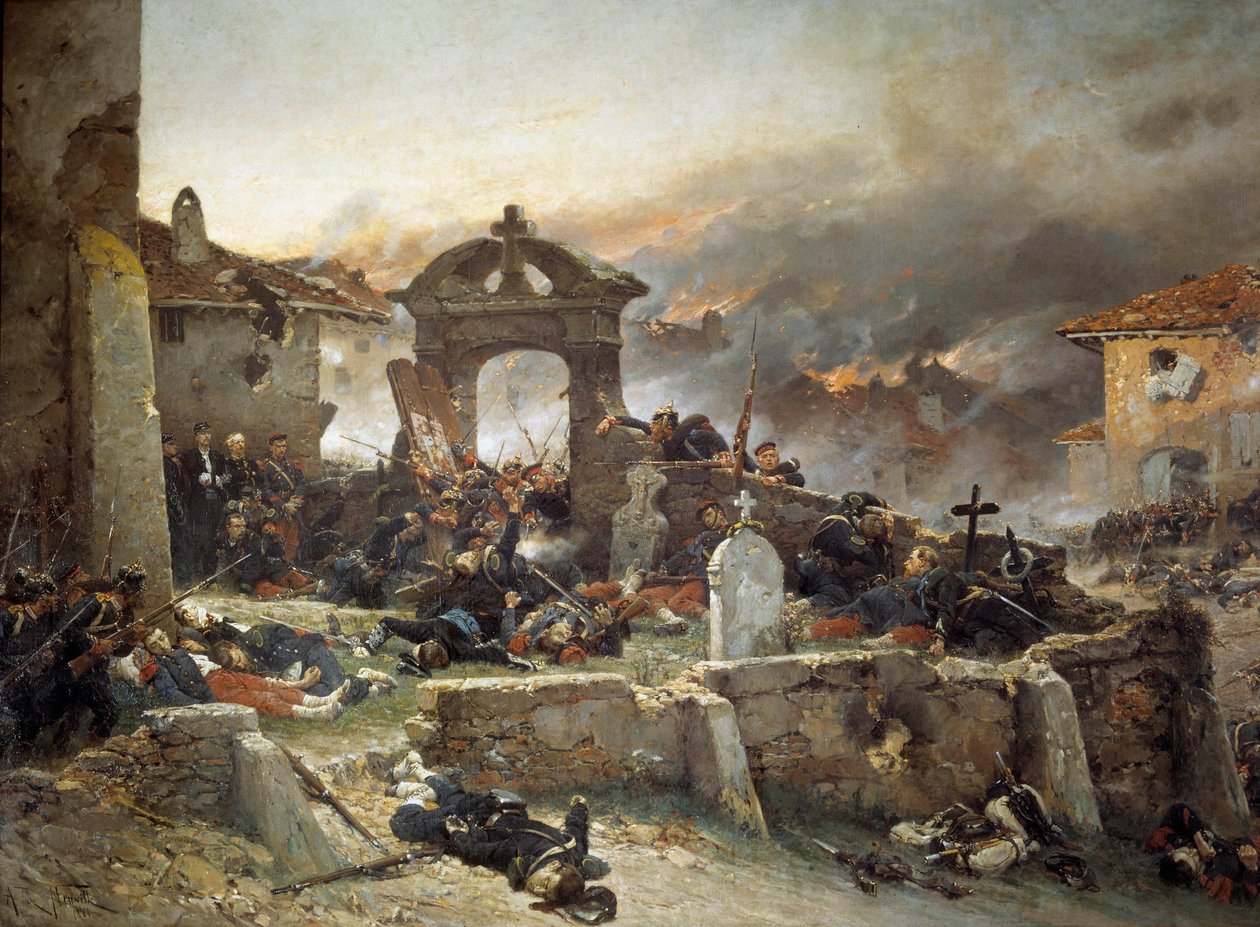 Kriget 1870: "" Kyrkogården i Saint Privas, 18 augusti av Alphonse Marie de Neuville
