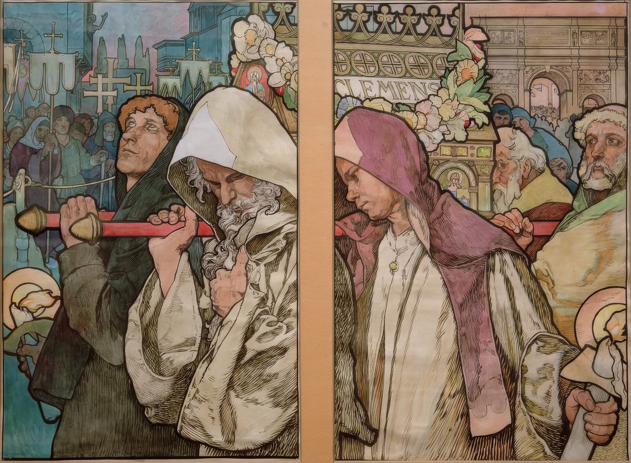 A. Mucha, fönster av St. Vitus i Prag / kartong 1931 av Alphonse Mucha