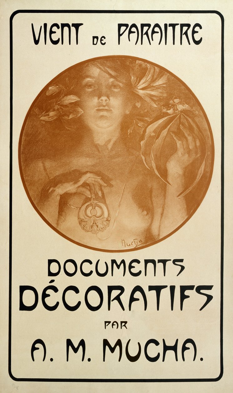 Annons för monografin Dekorativa dokument av Alphonse Mucha, 1902 av Alphonse Mucha