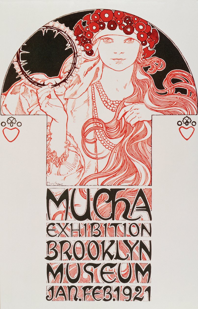 Reklamaffisch av Alphonse Mucha (1860-1939) för "Mucha Exhibition, Brooklyn Museum", 1921 - Reklamaffisch av Alphonse Mucha för Mucha-utställningen på Brooklyn museum i New York, 1921 Dim av Alphonse Mucha