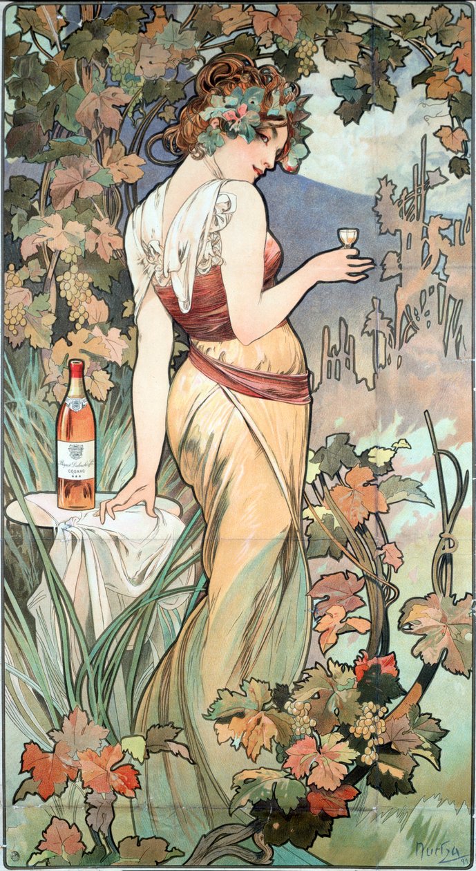 Reklamaffisch av Alphonse Mucha (1860-1939) för Cognac Bisquit, Dubouche, 1899 - Reklamaffisch av Alphonse Mucha för "Cognac Bisquit, Dubouche", 1899 Sön 61x32 cm Privat samling av Alphonse Mucha