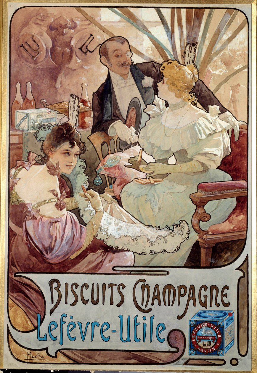 Art Nouveau: reklamaffisch för kex Champagne producerad av Lefevre Utile, av Alphonse Mucha (1860-1939) 1897 - Art Nouveau: reklamaffisch för kex Champagne tillverkad av Lefevre-Utile, av Alphonse Mucha (1860-1939) 1897 av Alphonse Mucha