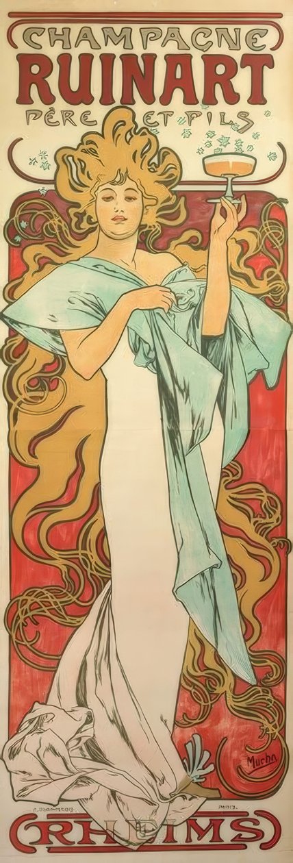 Champagne Ruinart far och son av Alphonse Mucha