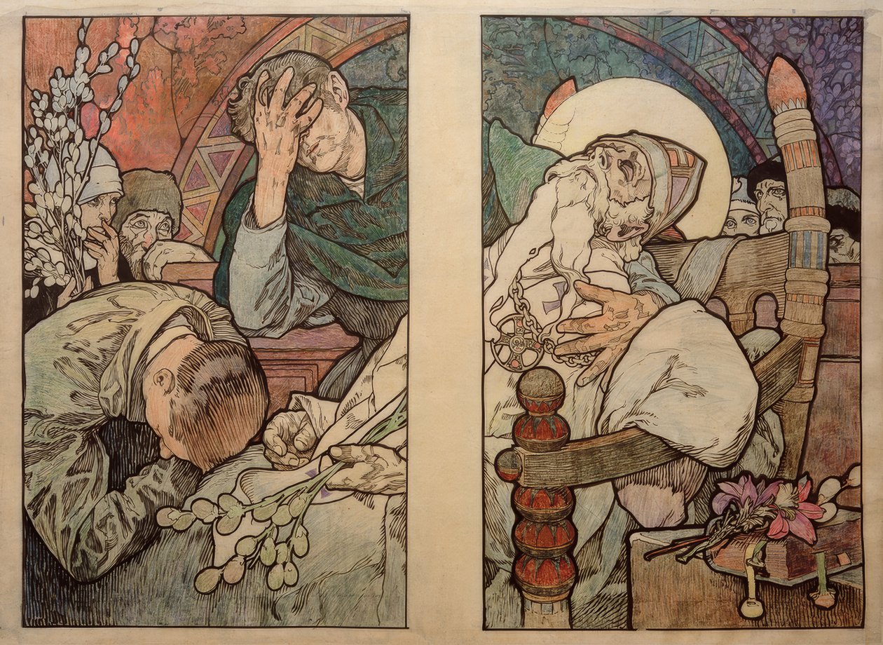 Fönster i St Vitus i Prag, kartong 1931 av Alphonse Mucha