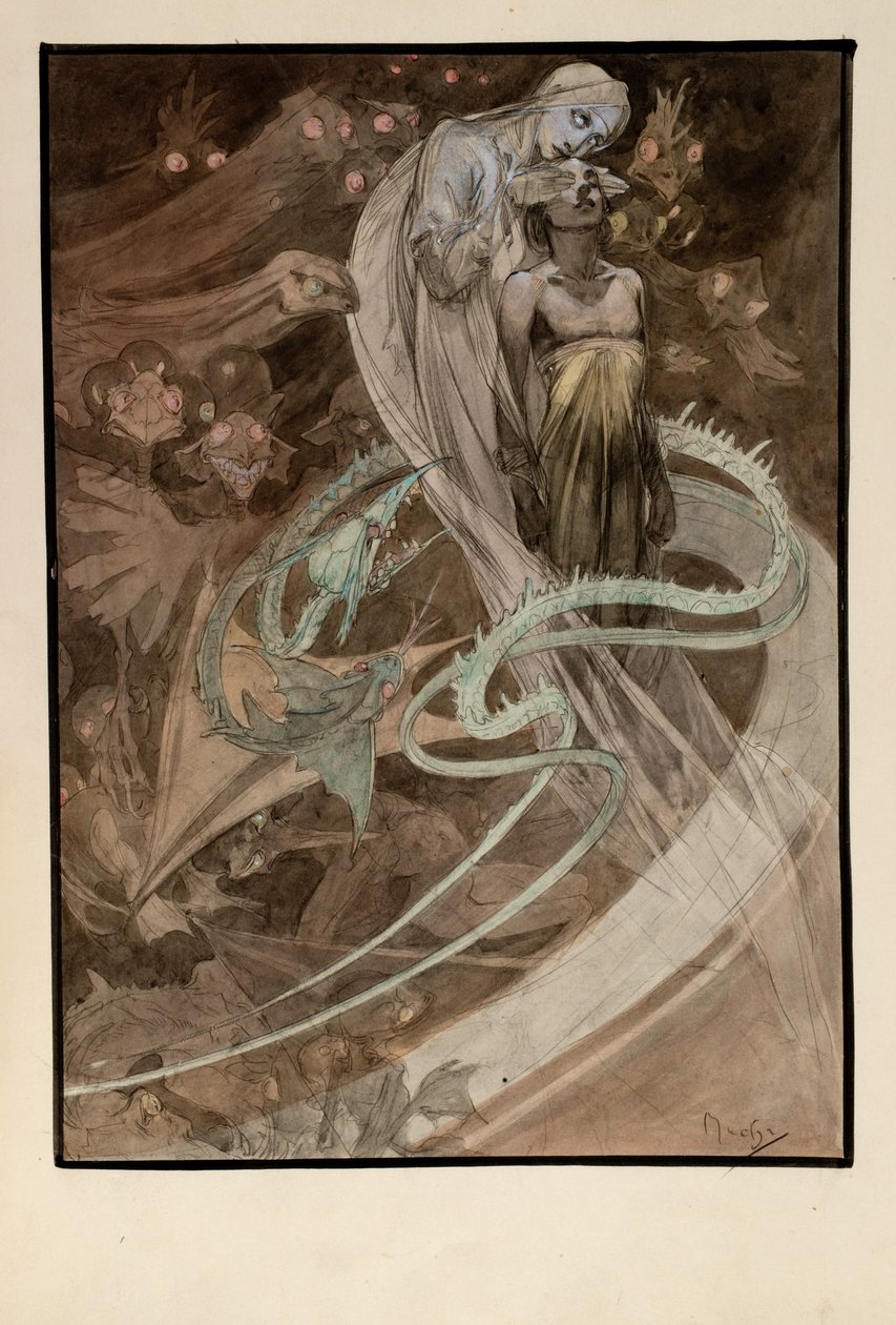 Illustration för den illustrerade utgåvan Le Pater av Alphonse Mucha