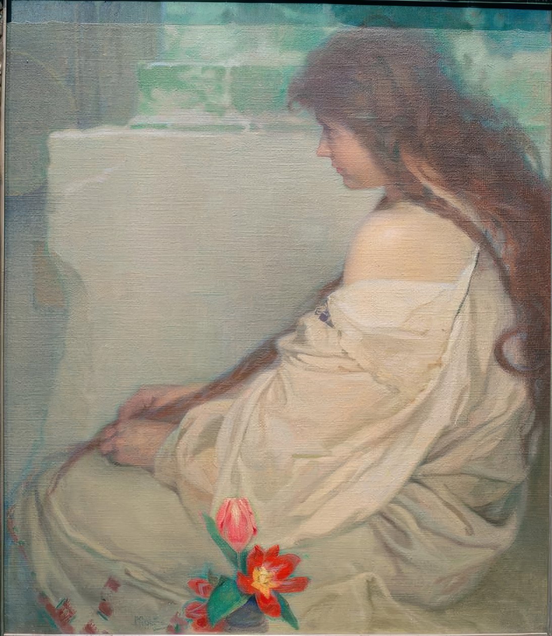 Flicka med tulpaner av Alphonse Mucha