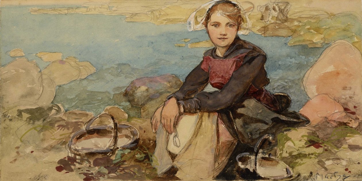 På stranden, ca. 1900. av Alphonse Mucha