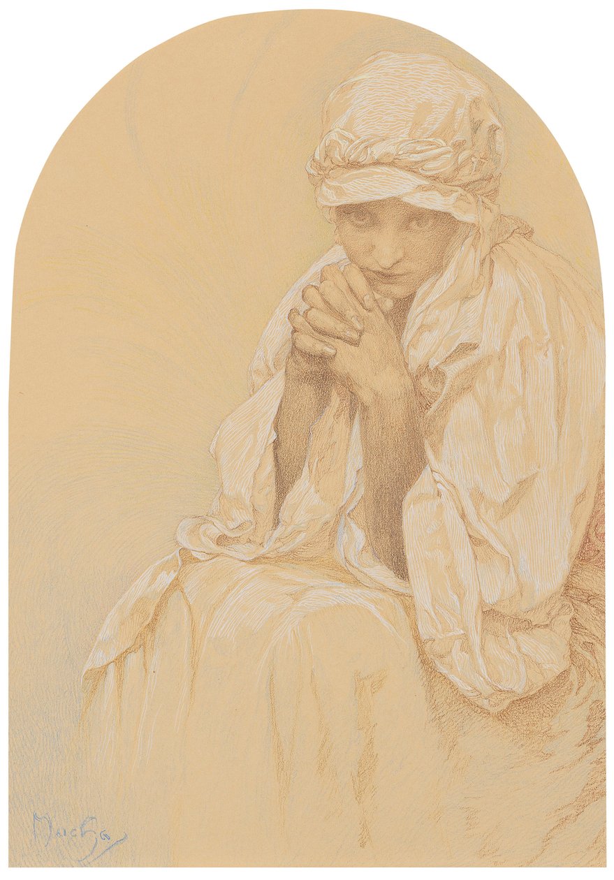 Porträtt av Jaroslava, konstnärens dotter, ca. 1924. av Alphonse Mucha