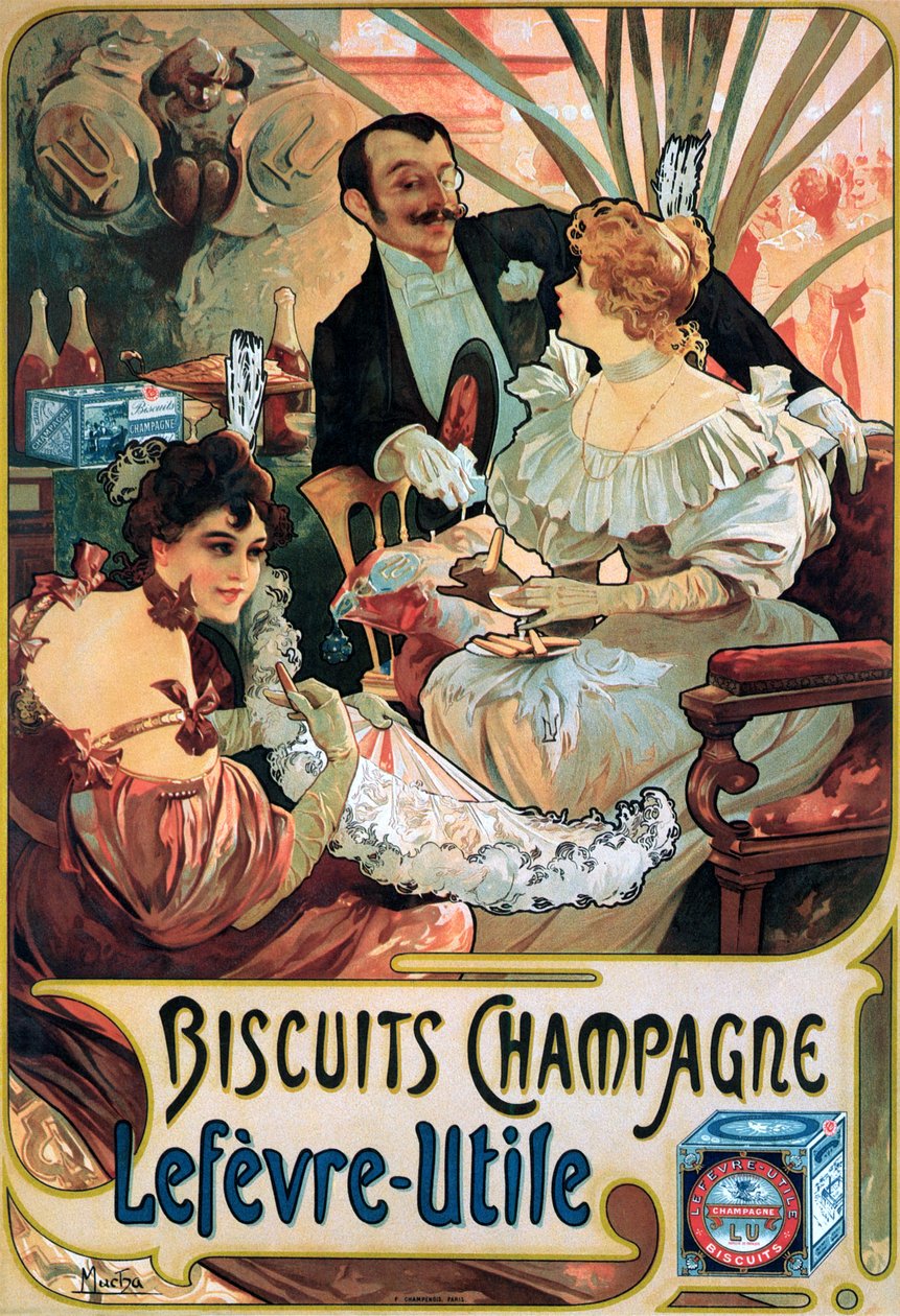 Affisch reklam Kex Champagne Lefèvre-Utile av Alphonse Mucha