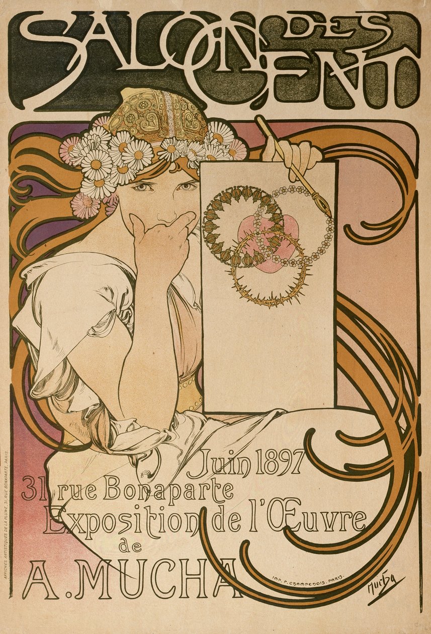 Affisch för Alphonse Muchas utställning i Salon des Cent, Paris, Frankrike, 1897 av Alphonse Mucha