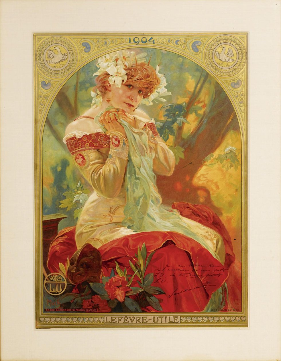 Affisch för Lefevre-Utile. Sarah Bernhardt i rollen som Melissinde i La Princesse Lointaine av E av Alphonse Mucha