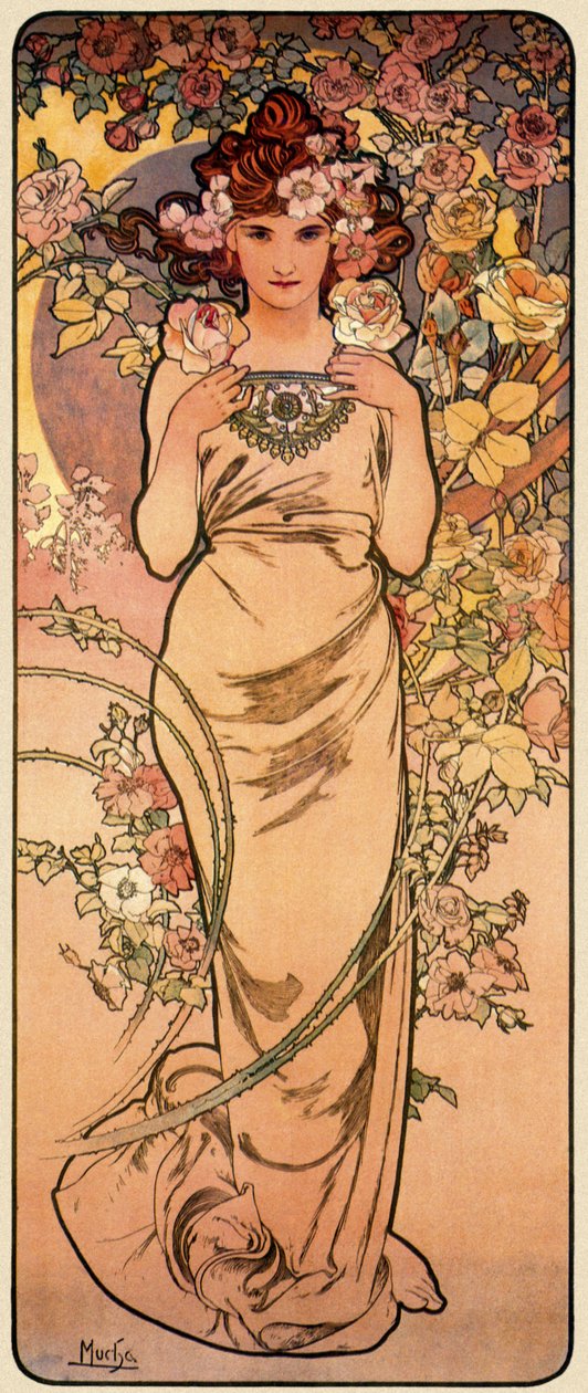 Rose, från serien De fyra blommorna, 1897 av Alphonse Mucha