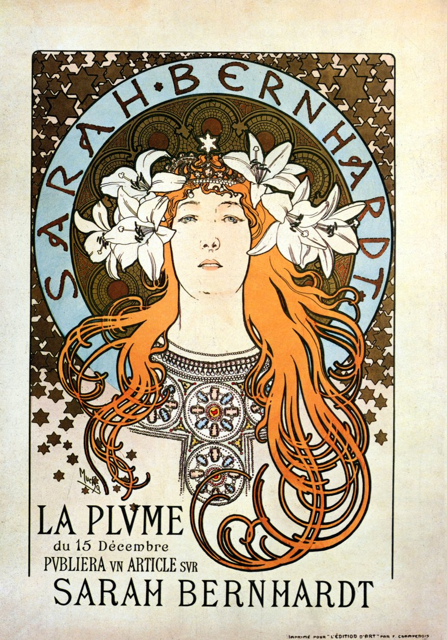 Sarah Bernhardt, La Plume, 15 december 1896 av Alphonse Mucha