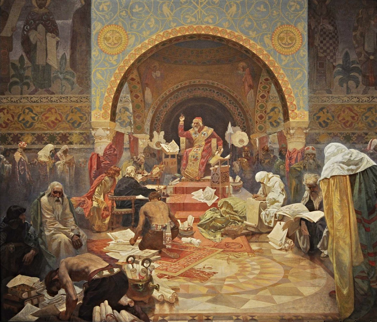 Den bulgariske tsaren Simeon Cykeln Det slaviska eposet av Alphonse Mucha