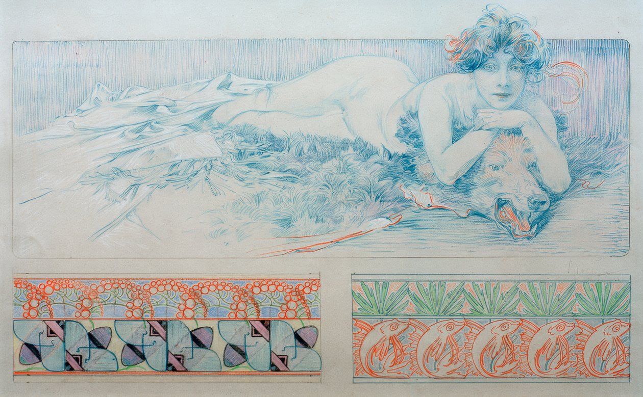Preliminär ritning för tabell 4 av Alphonse Mucha