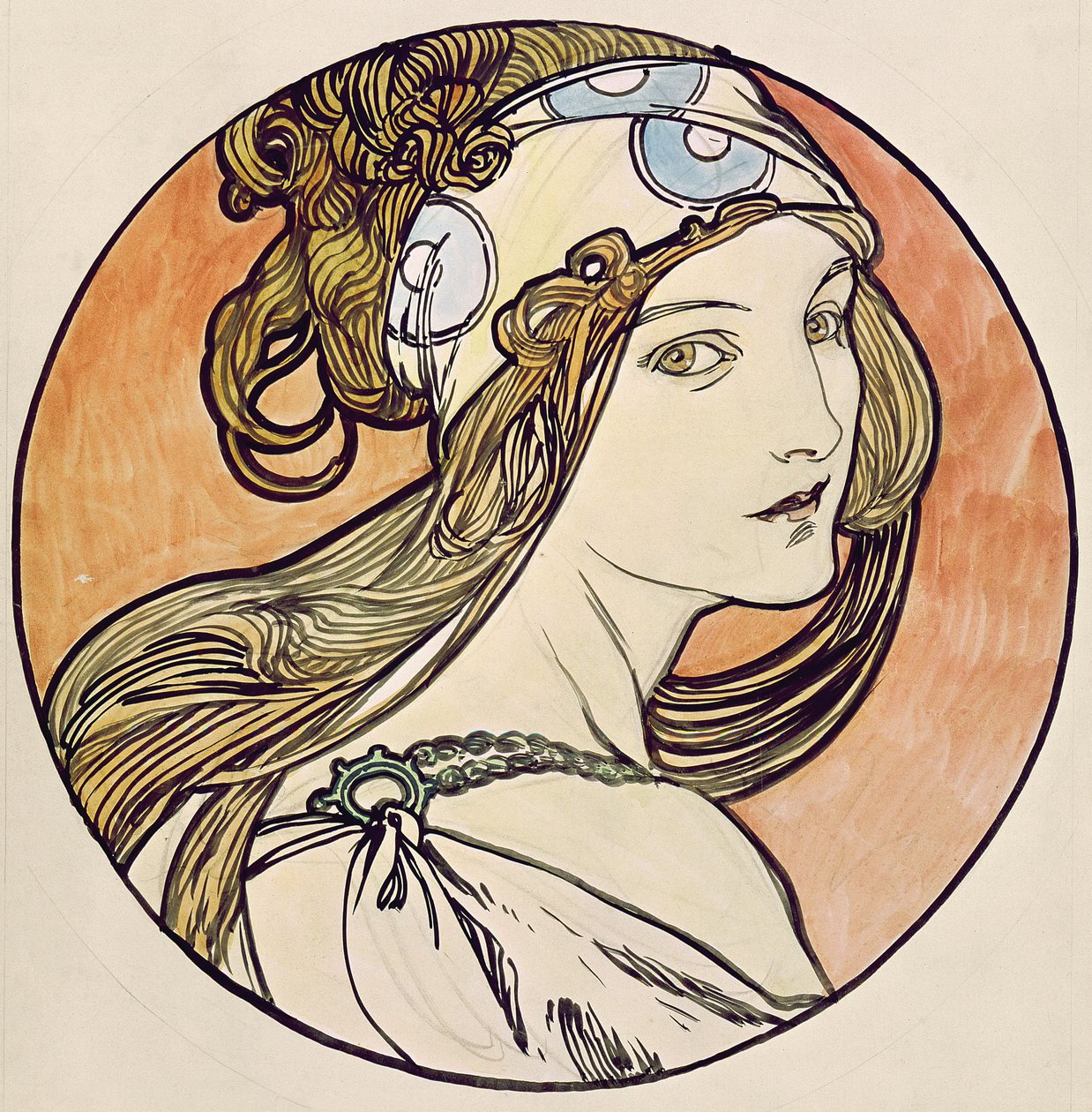 Kvinna med huvudduk av Alphonse Mucha
