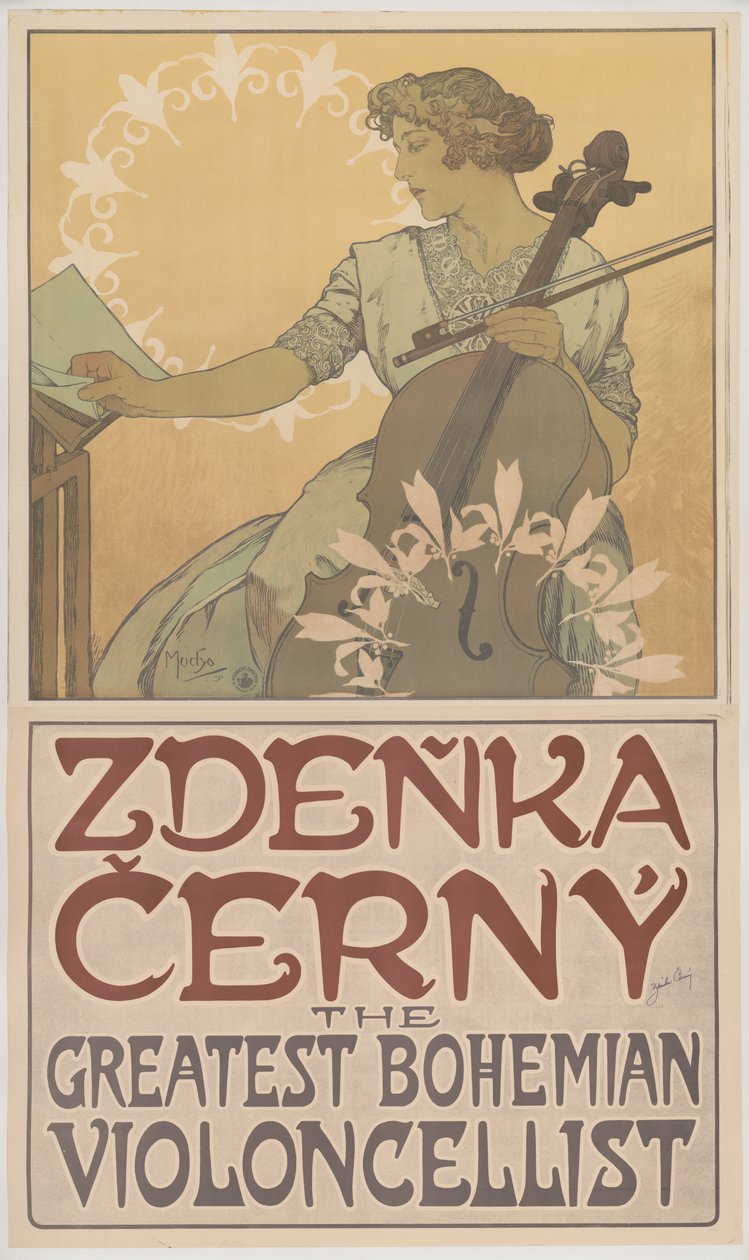 Zde? Ka? Erný, den största böhmiska cellisten, 1913 av Alphonse Mucha
