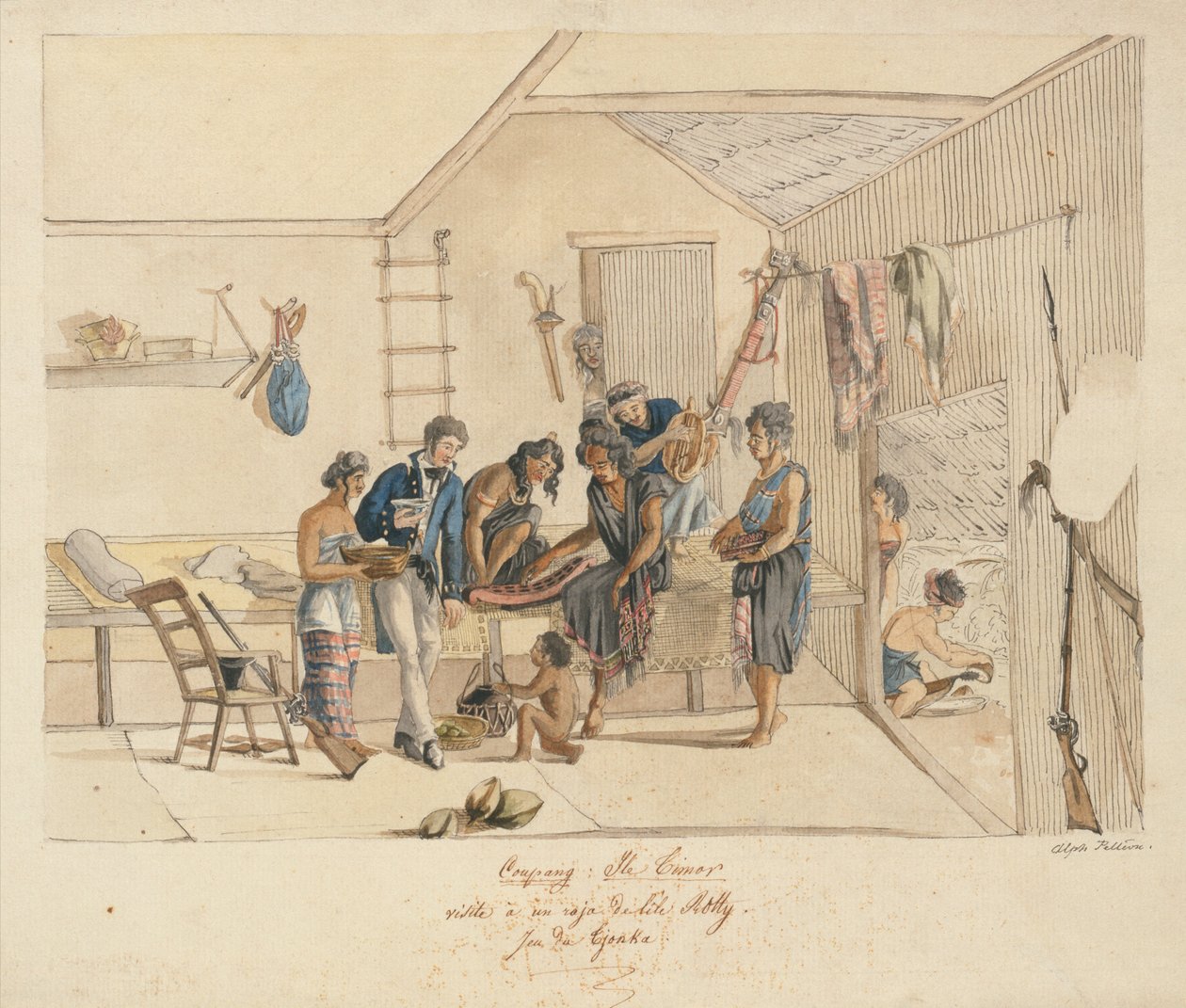 Besöka en Raja på Timoröarna (penna, bläck och akvarell på papper) av Alphonse Pellion